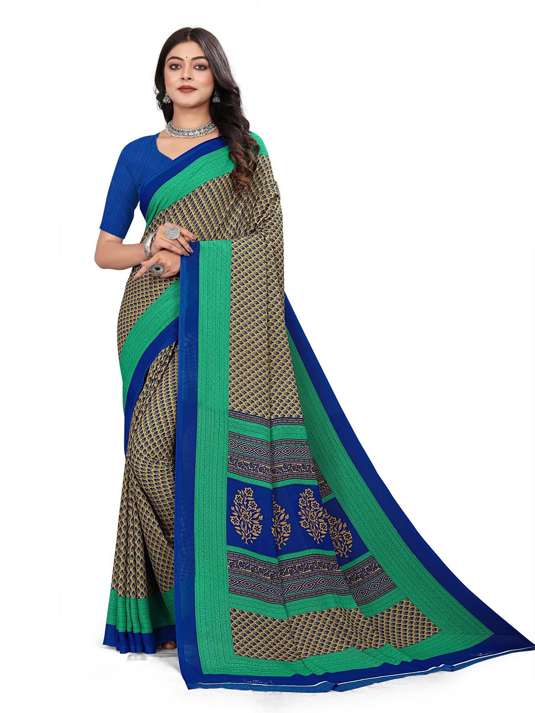 

VIMLA Ethnic Floral Printed Saree, Blue