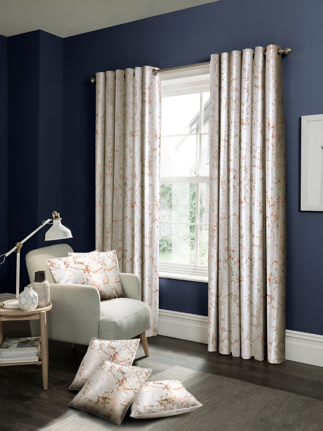 

Cortina White & Red 7 Pieces Abstract Printed Regular Long Door Curtains & Cushion Covers