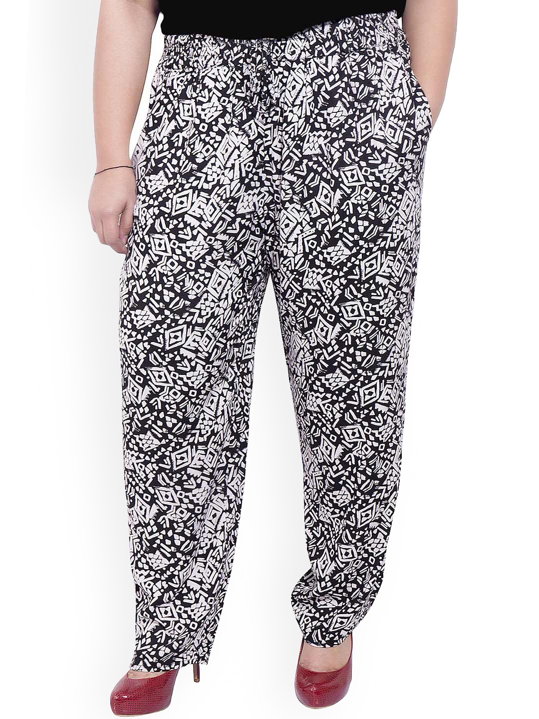 

LastInch Women Floral Printed Original Straight Fit Trousers, White