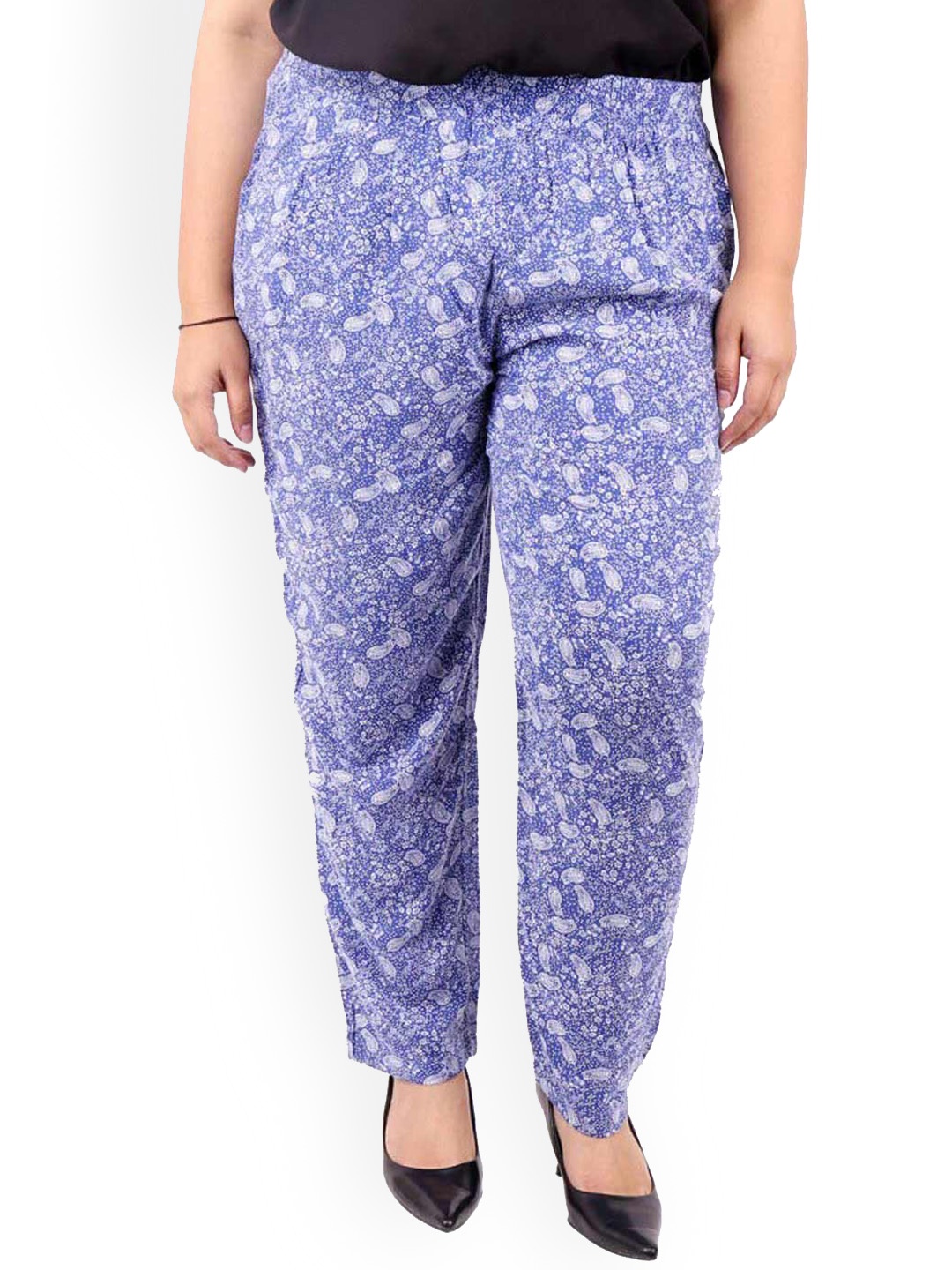 

LastInch Women Floral Printed Original Straight Fit Trousers, White