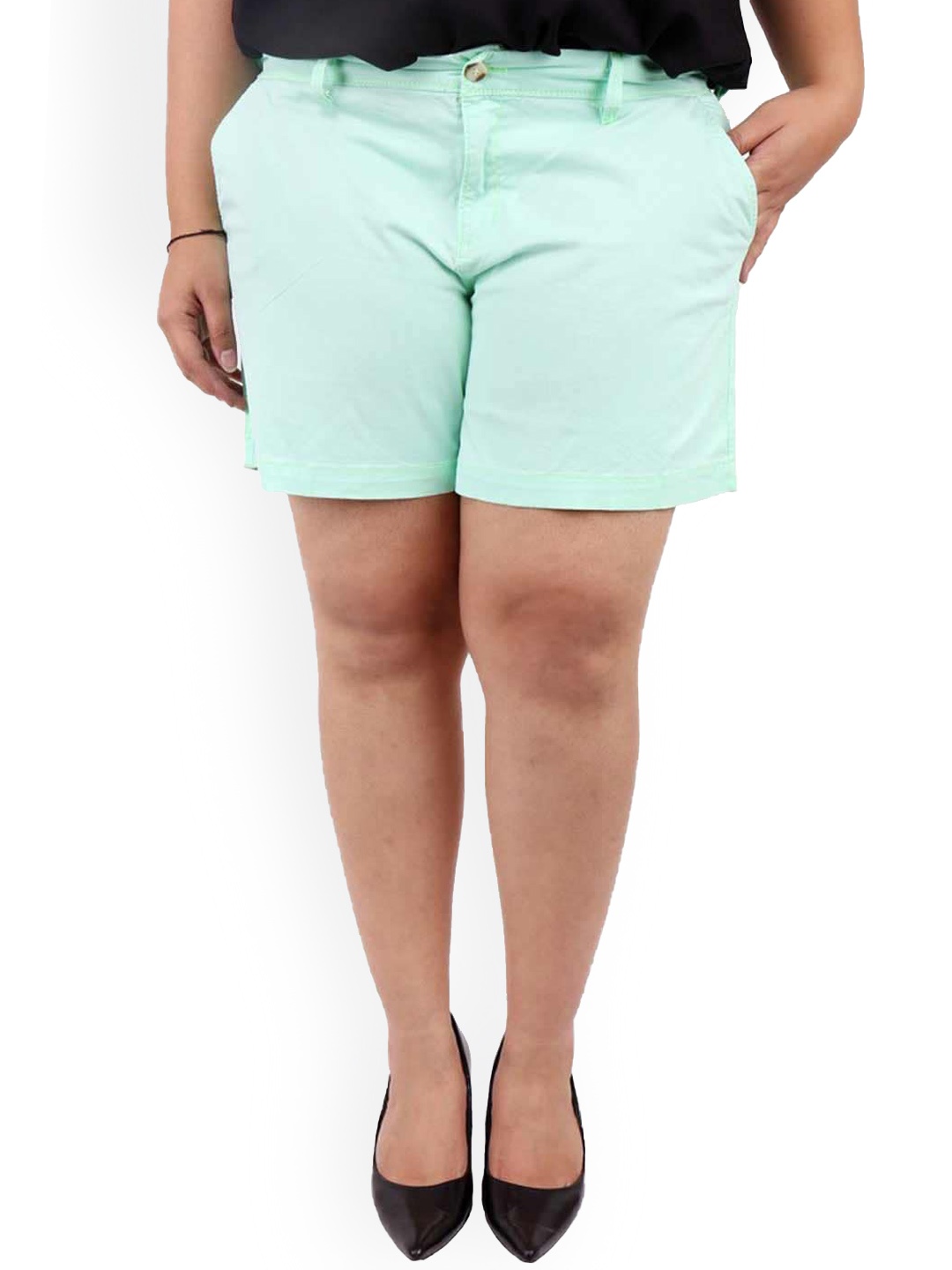 

LastInch Women Mid Rise Cotton Shorts, Green