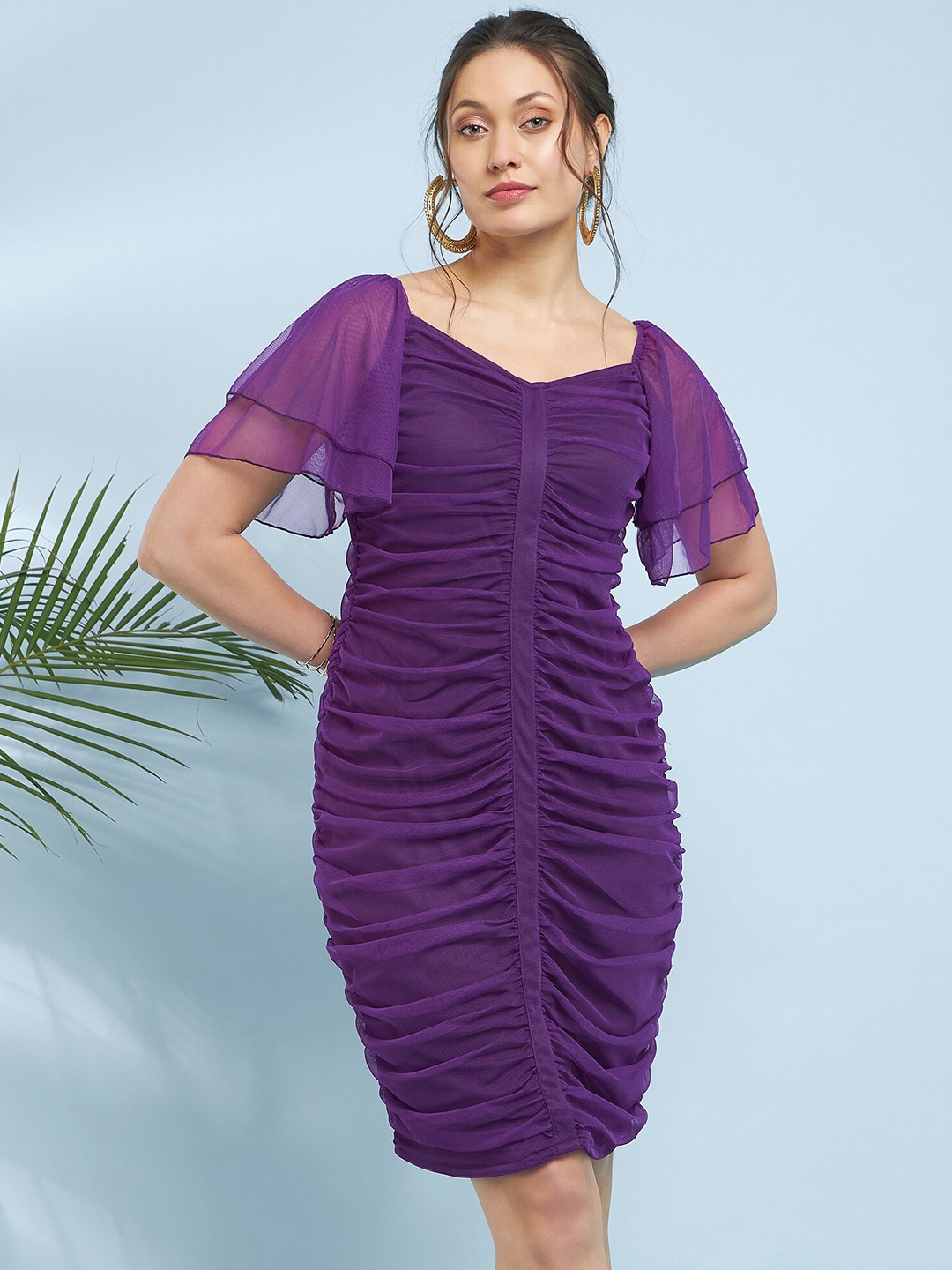 

Antheaa Striped Net Sheath Dress, Purple