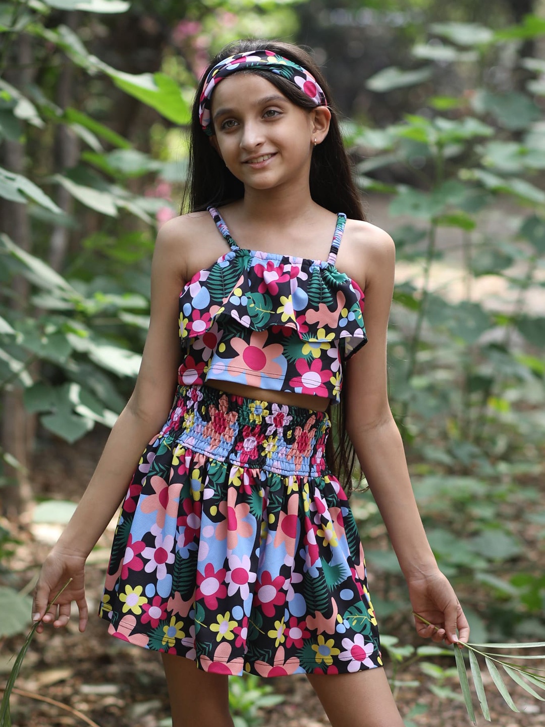 

BAESD Girls Printed Top With Skirt, Black