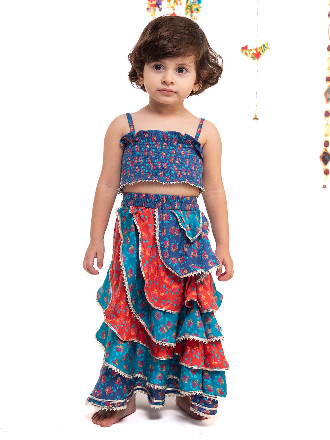 

BAESD Girls Printed Pure Cotton Top With Lehenga, Blue