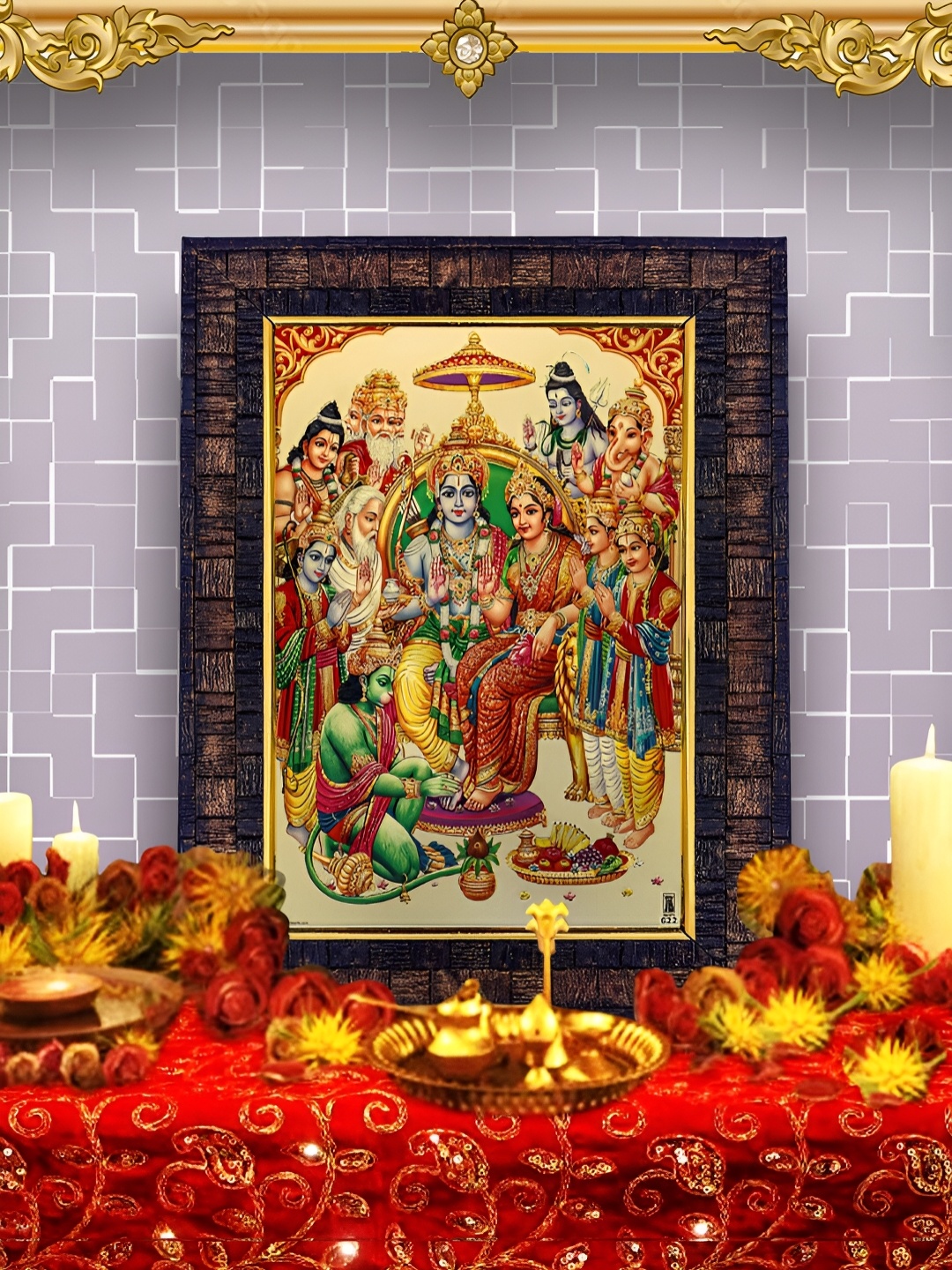 

Hawai Black & Gold Toned Wooden Lord Ram Seeta Laxman Hanuman Wall Photo Frame