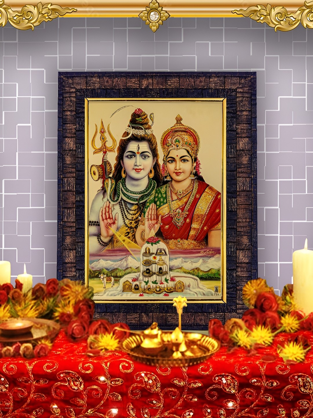 

Hawai Black & Red Wooden Shiva Parvati Wall Photo Frame
