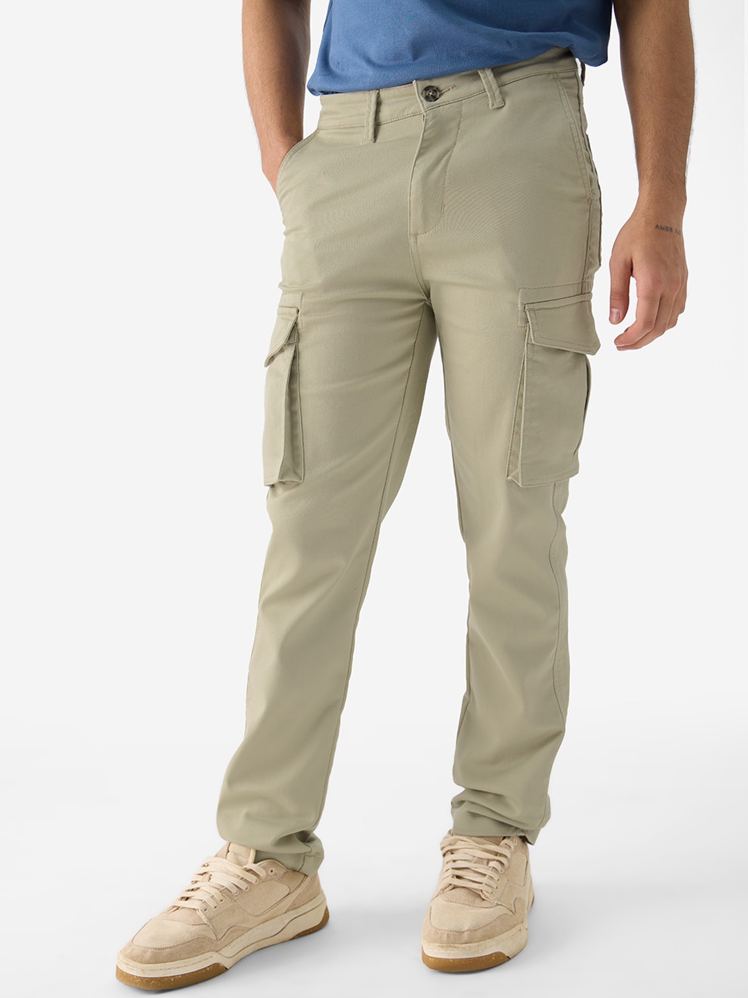 

The Souled Store Men Mid-Rise Regular Fit Cargo Trouser, Beige