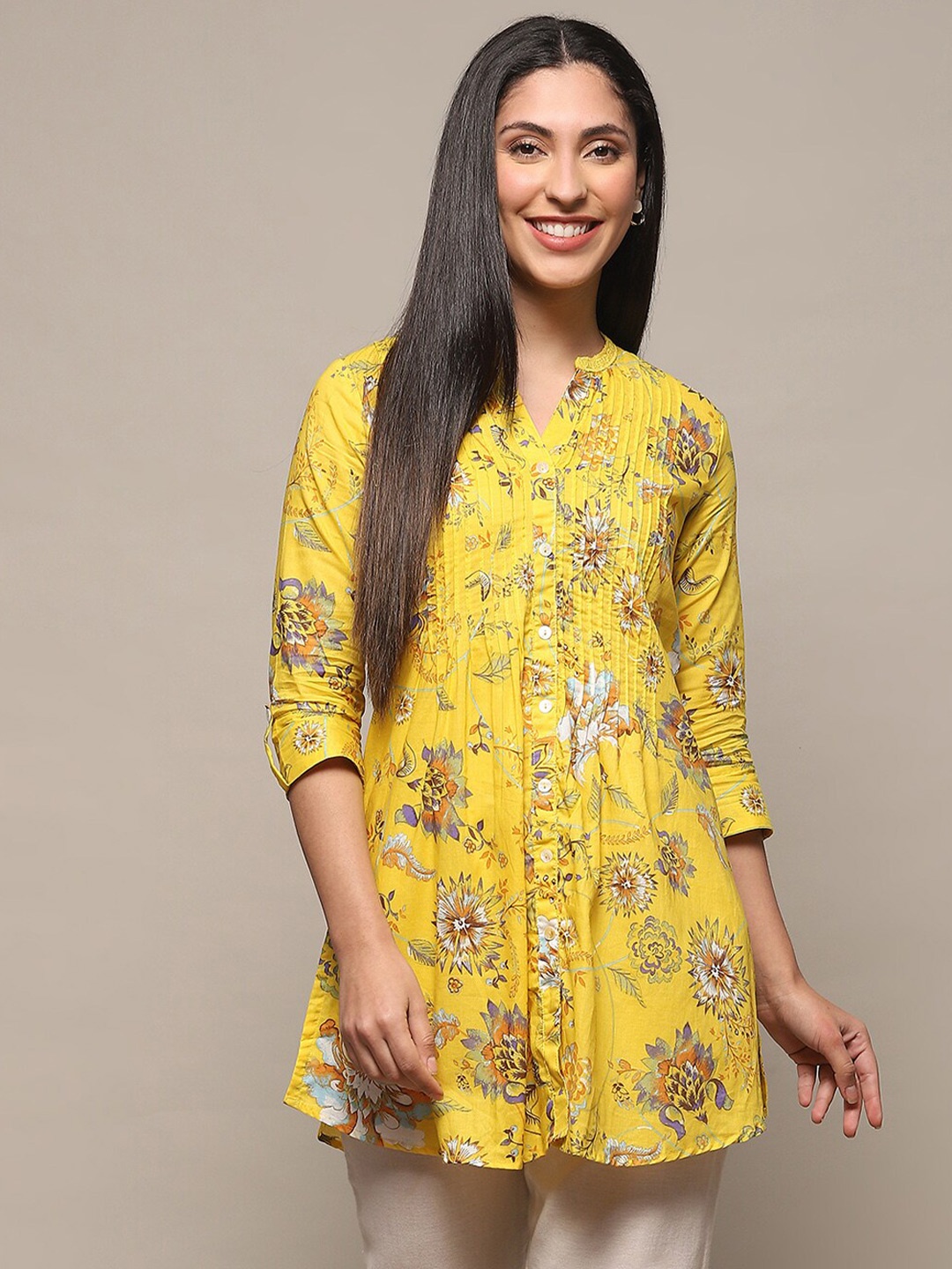 

Biba Floral Printed Pure Cotton Kurti, Yellow