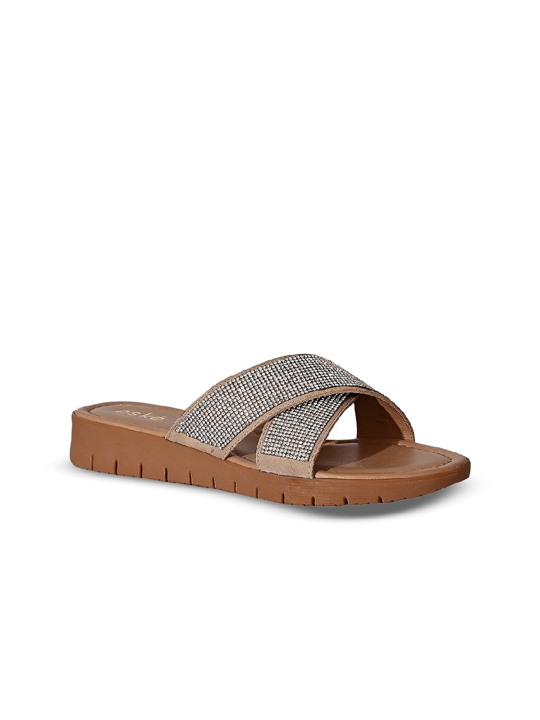 

Eske Embellished Leather Open Toe Flats, Beige