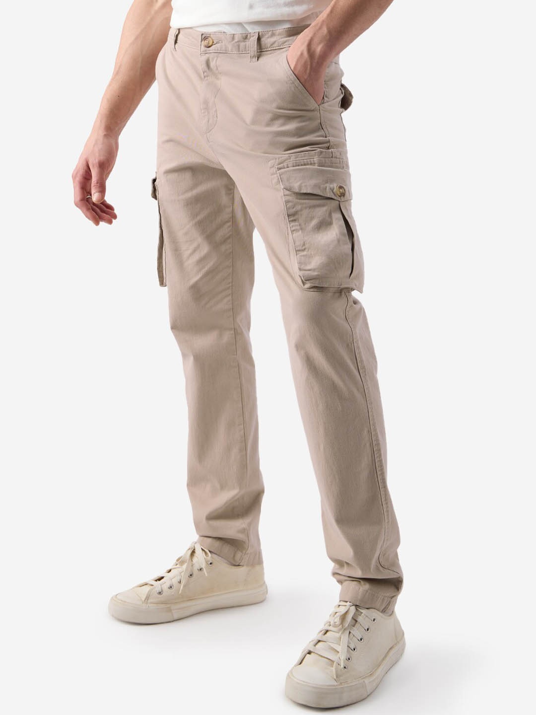 

The Souled Store Men Mid-Rise Regular Fit Cargo Trouser, Beige