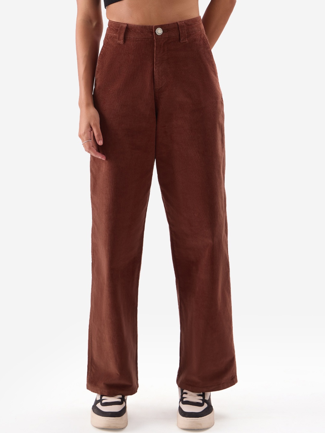 

The Souled Store Women High-Rise Straight Fit Parallel Trouser, Maroon