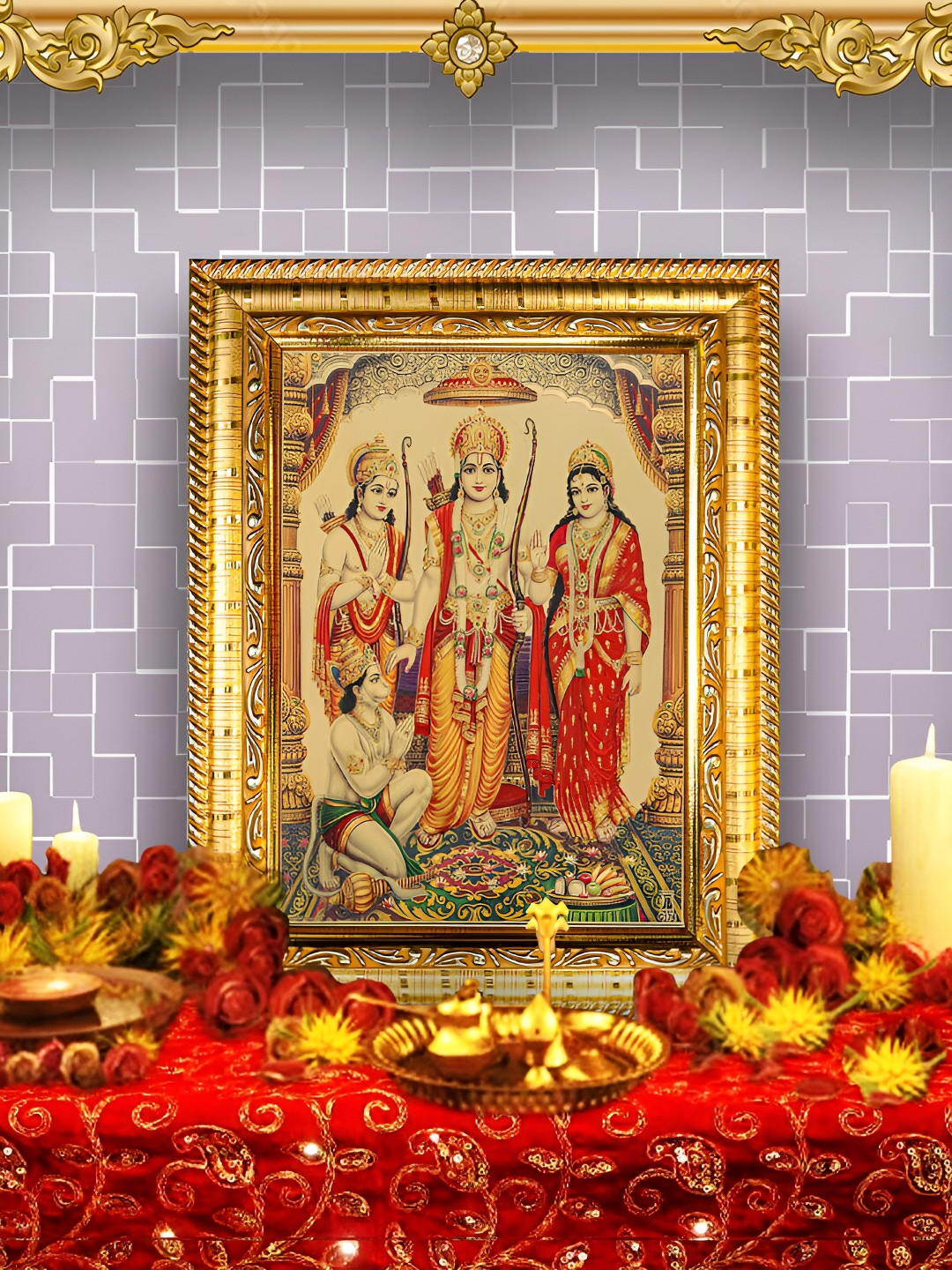 

Hawai Gold Toned & Red Printed Religious Wooden Wall Photo Frame