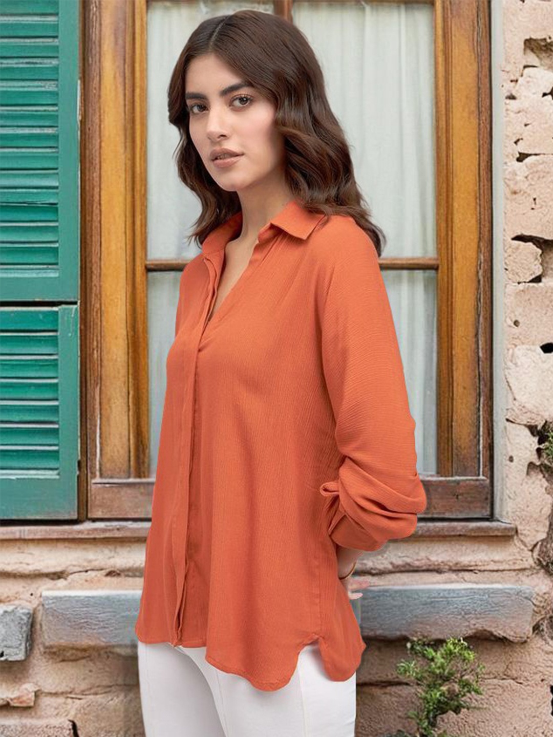 

DL Woman Crepe Shirt Style Top, Rust