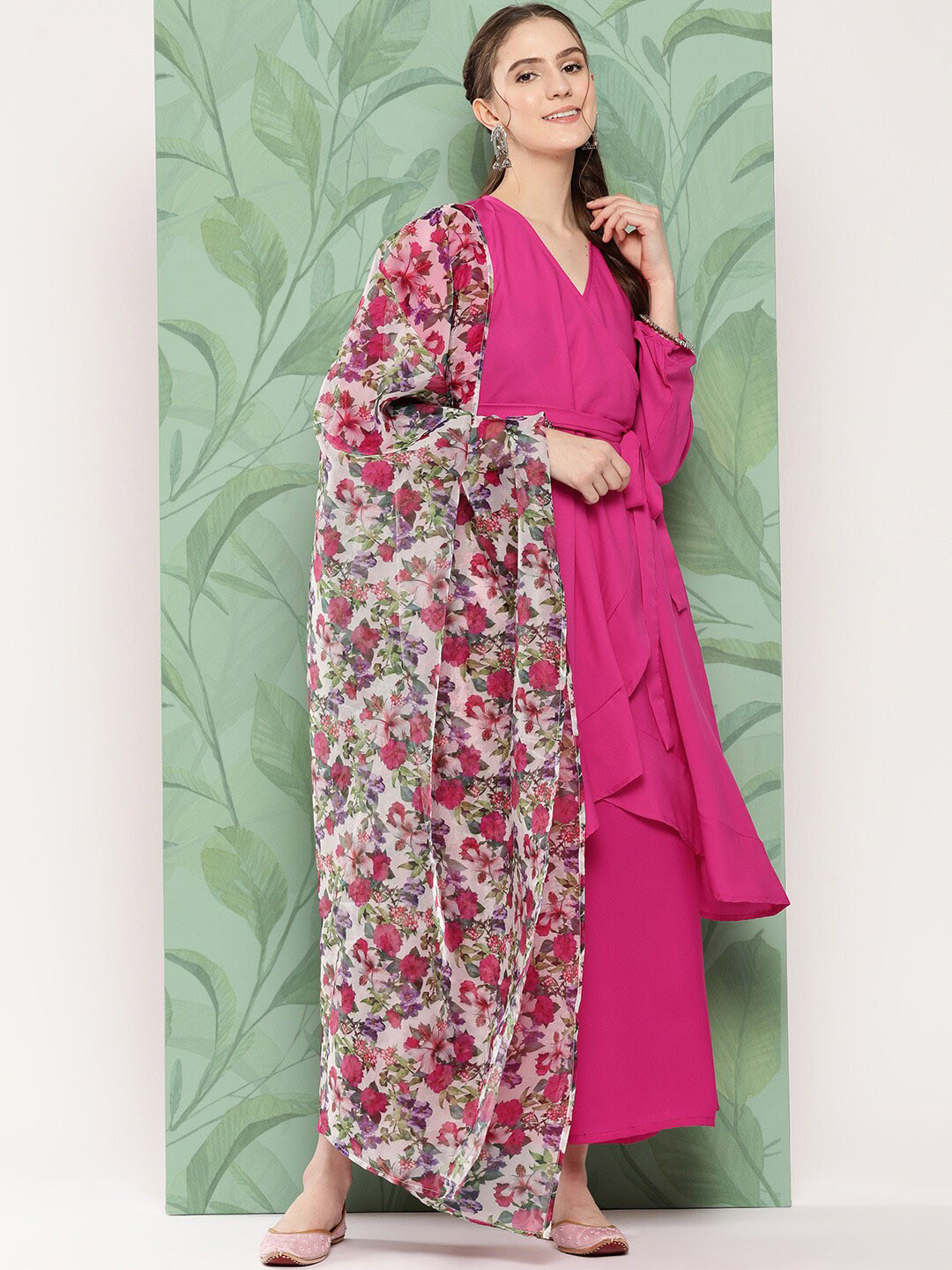 

InWeave Angrakha Kurta with Palazzos & Dupatta, Magenta