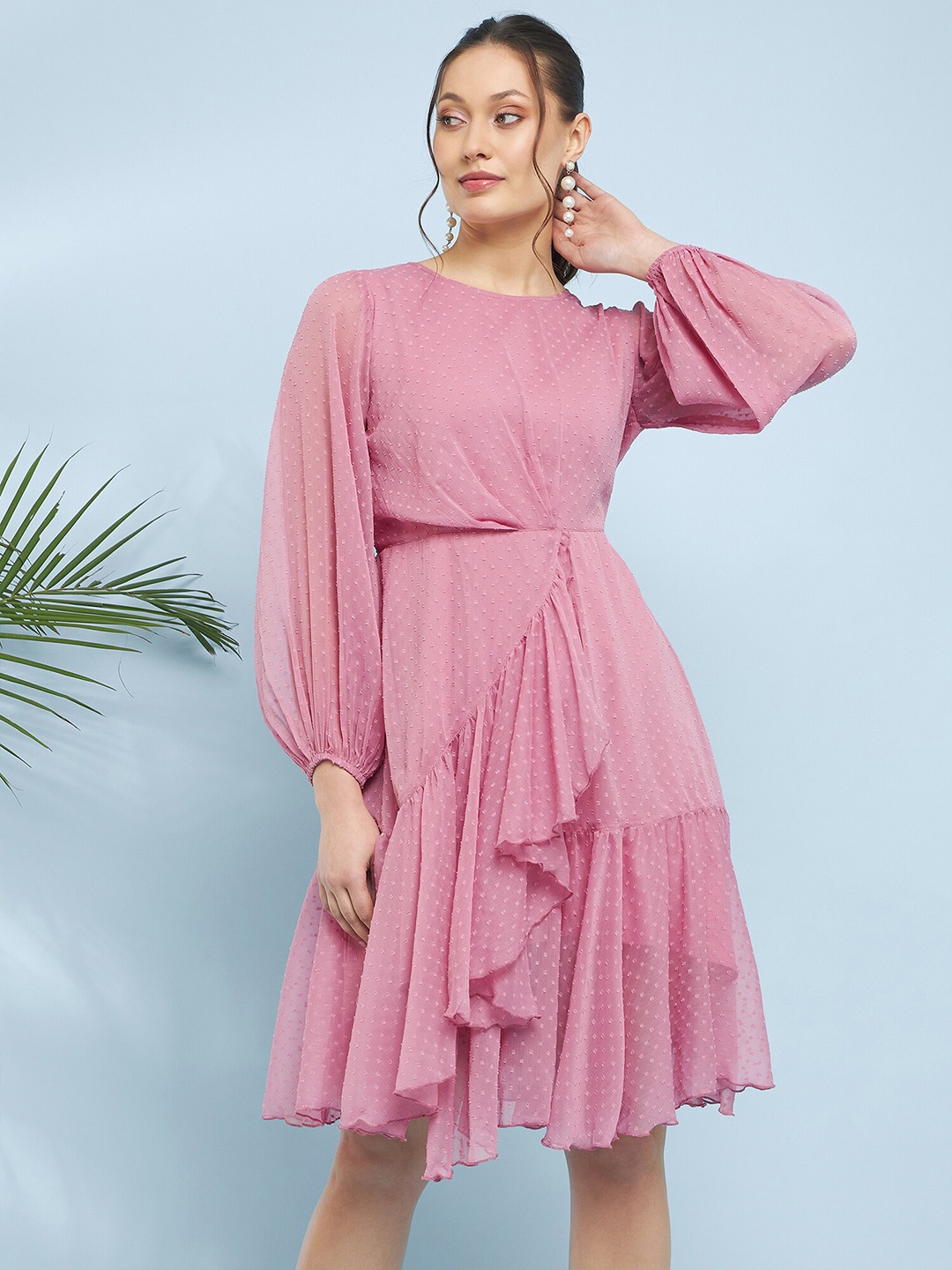

Antheaa Puff Sleeve Fit & Flare Dress, Pink