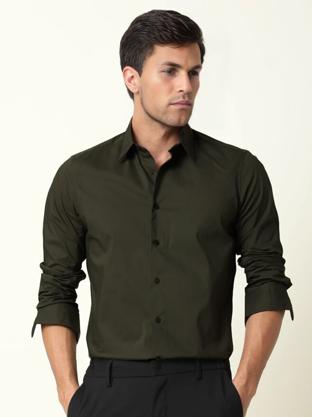 

MISCHIEF MONKEY Classic Tailored Fit Cotton Casual Shirt, Green