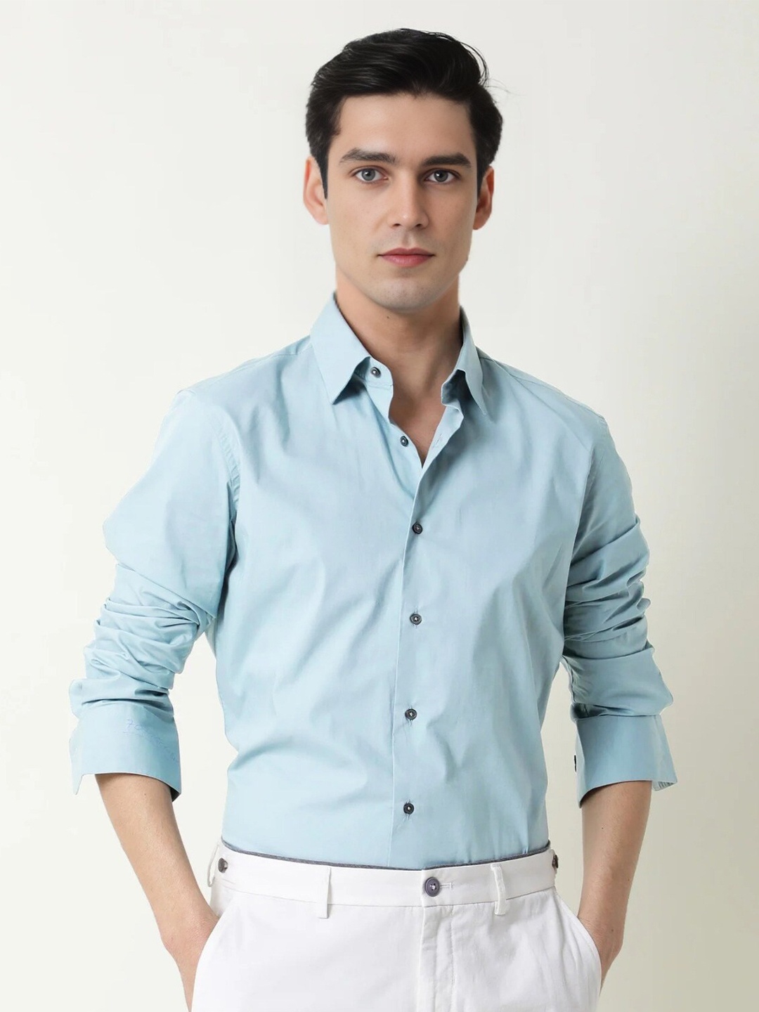 

MISCHIEF MONKEY Classic Tailored Fit Cotton Casual Shirt, Blue
