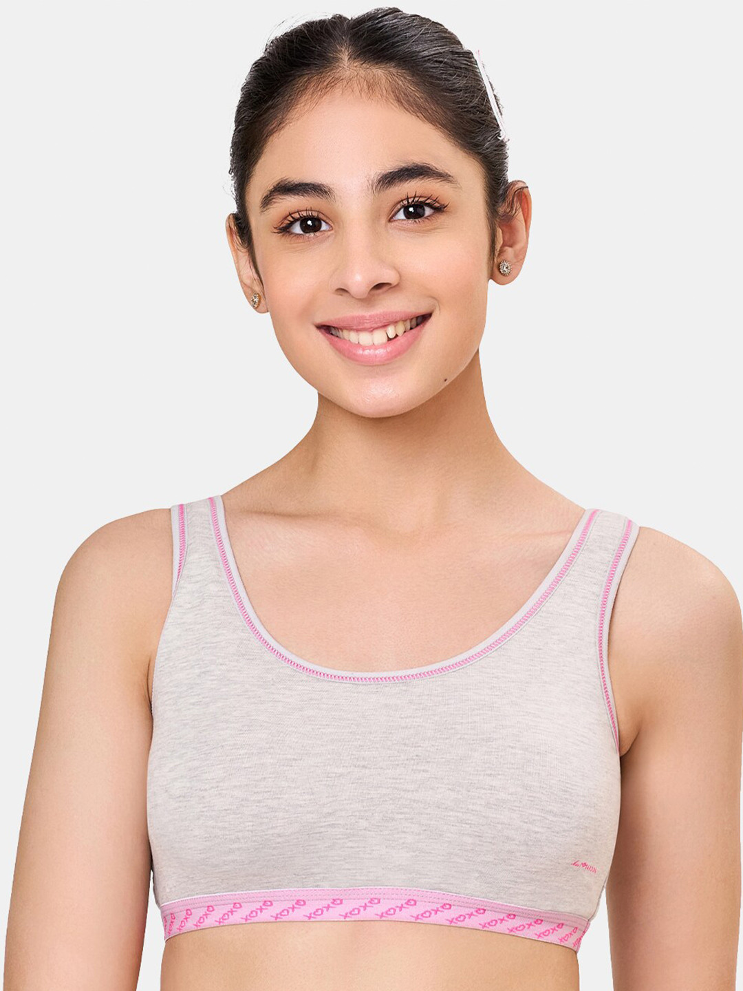 

MAROON Girls Printed Non-Padded Cotton Beginners Bra - Full Coverage, Grey