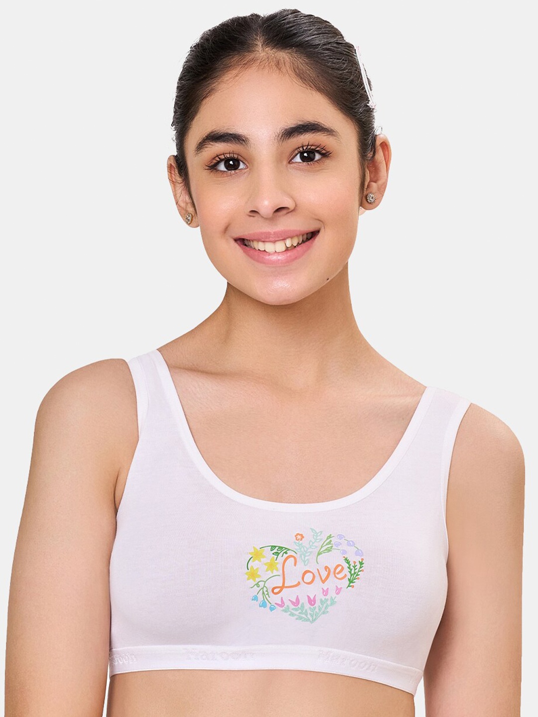

MAROON Girls Printed Full Coverage Cotton Beginners Bra With All Day Comfort, White