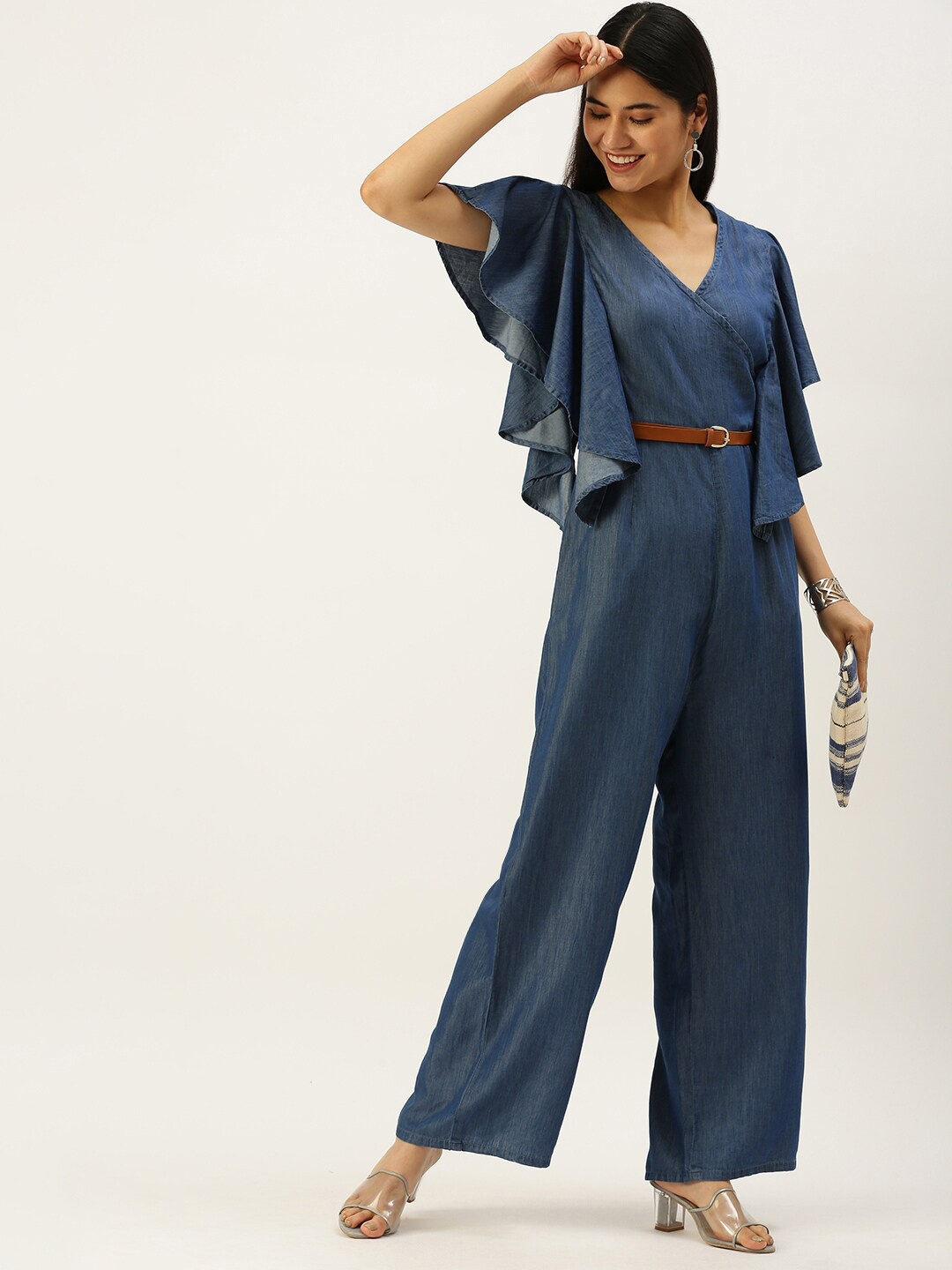 

Vedic Flared Sleeves Cotton Basic Jumpsuit, Blue