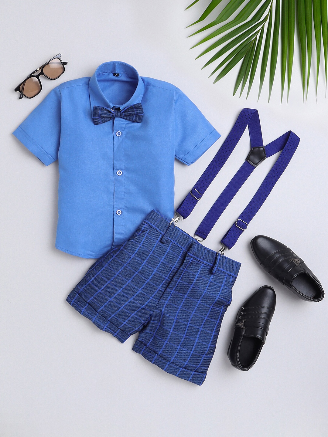 

BAESD Boys Shirt with Shorts & Suspenders, Navy blue