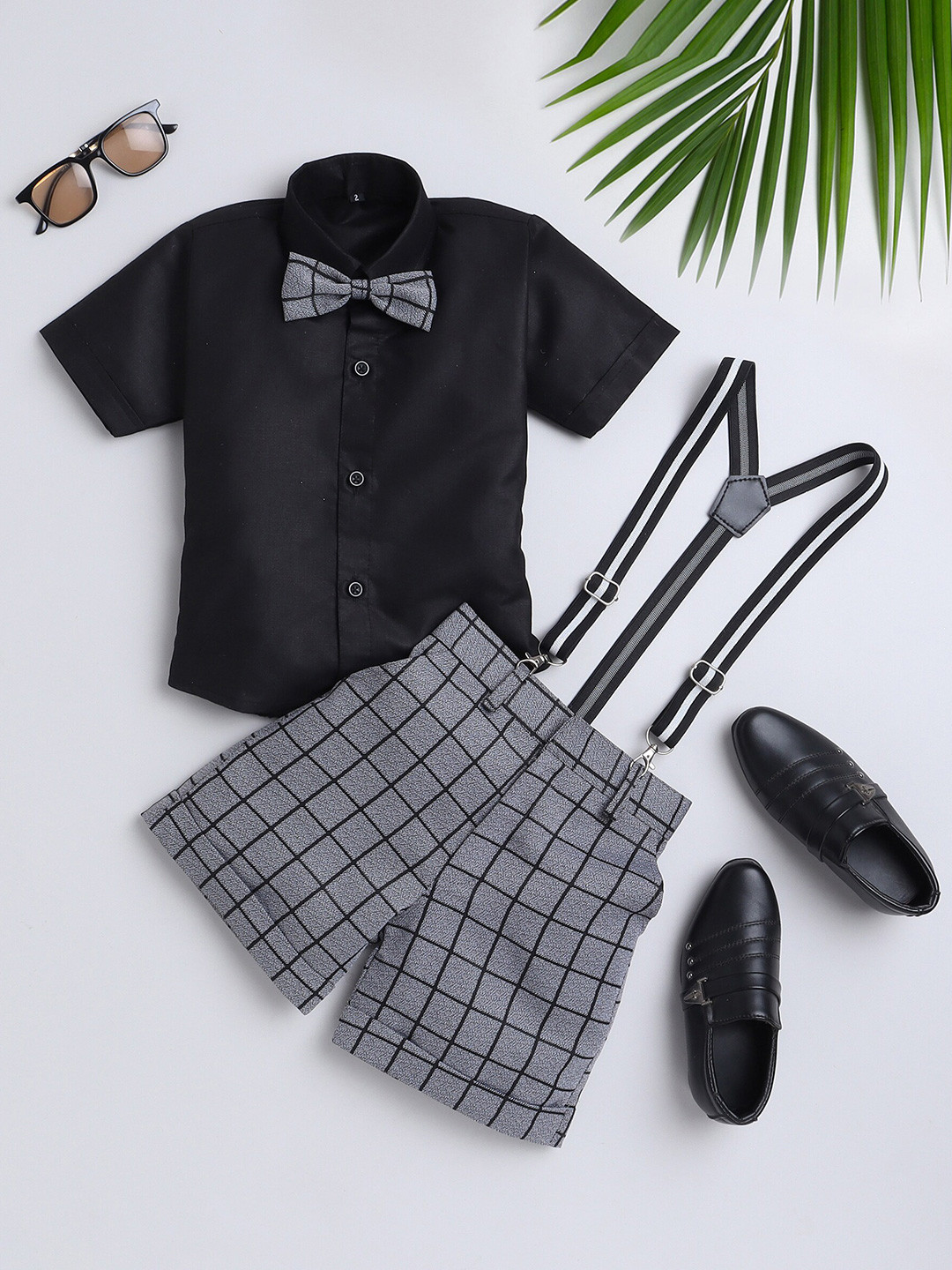 

BAESD Boys Shirt with Shorts & Suspenders, Grey