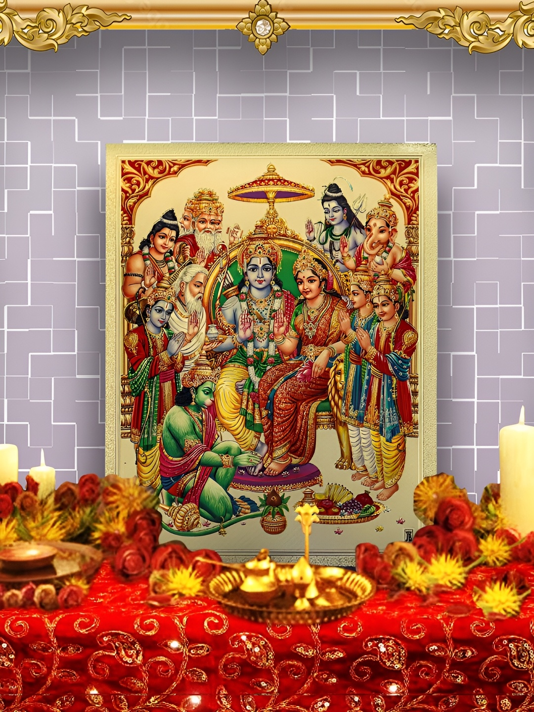 

Hawai Gold Toned & Red Printed Religious Wooden Wall Photo Frame