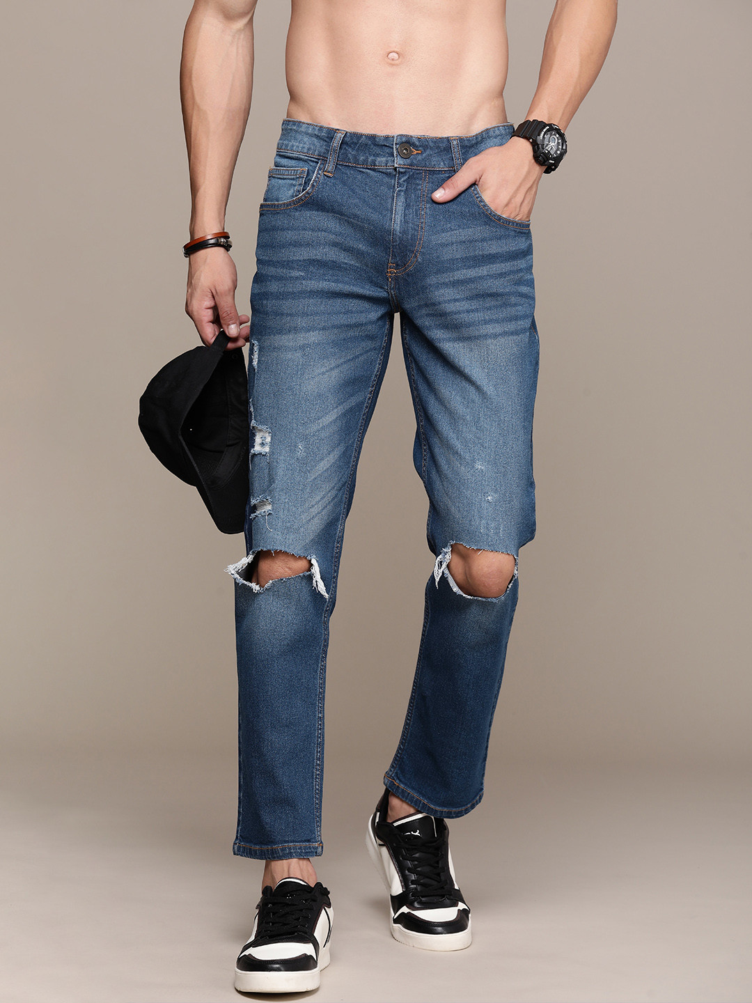 

Roadster Men Slim Fit Slash Knee Stretchable Jeans, Blue