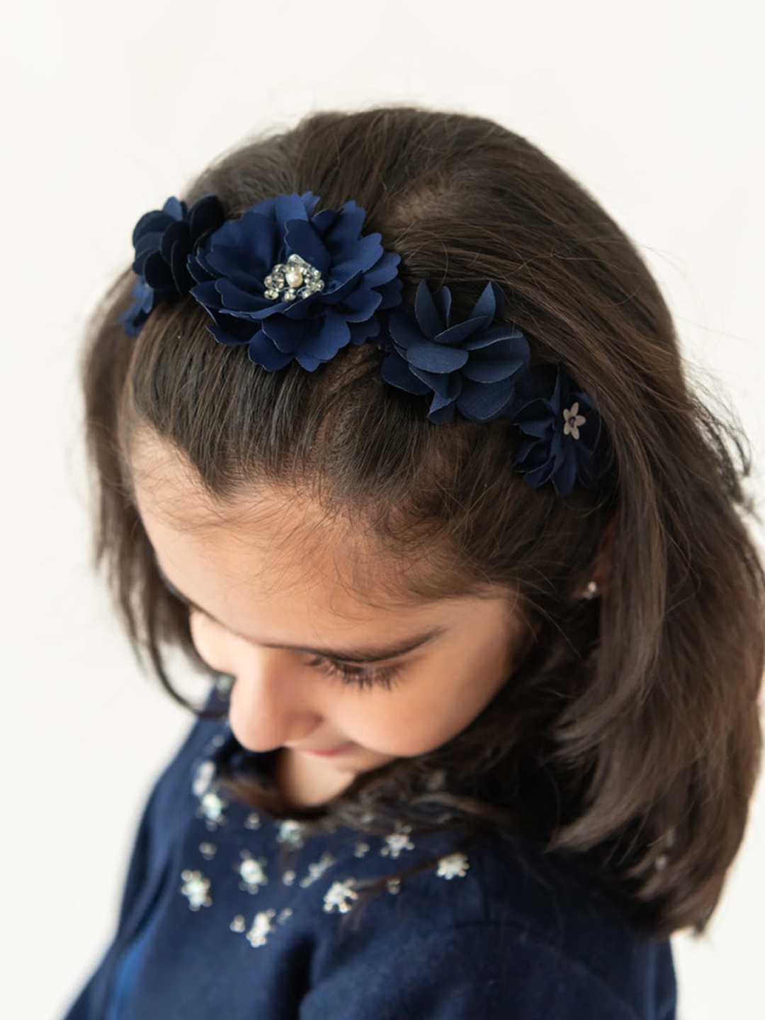 

A Little Fable Girls Floral Embellished Hairband, Navy blue
