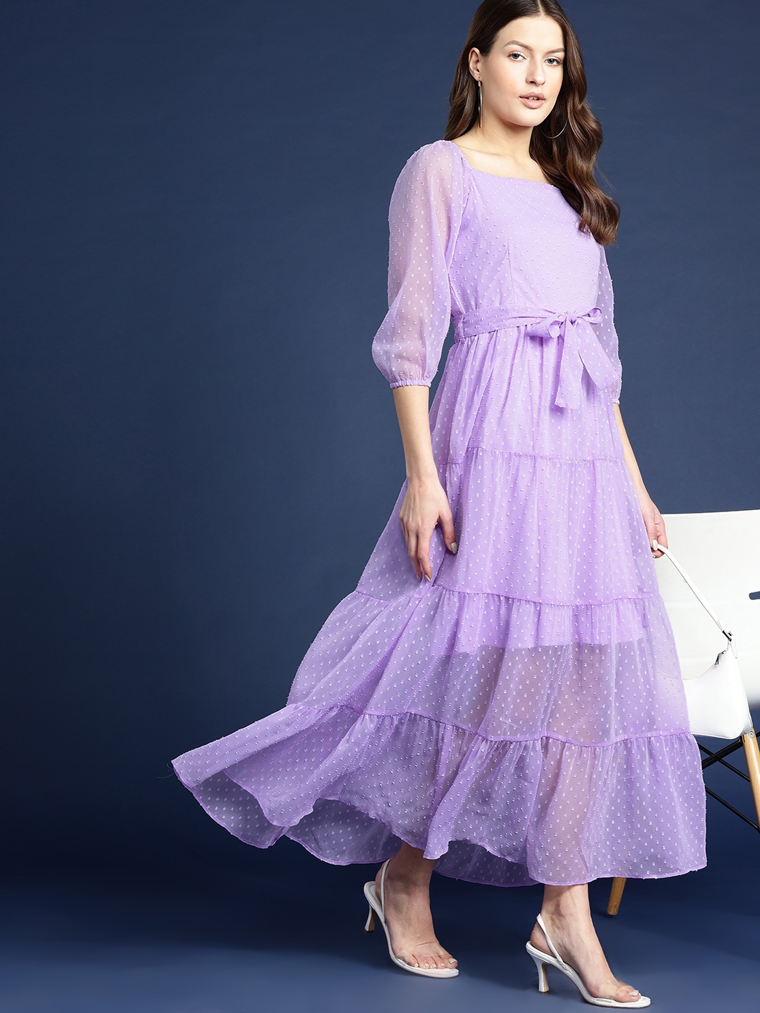 

Mast & Harbour Puff Sleeve Midi Dress, Lavender