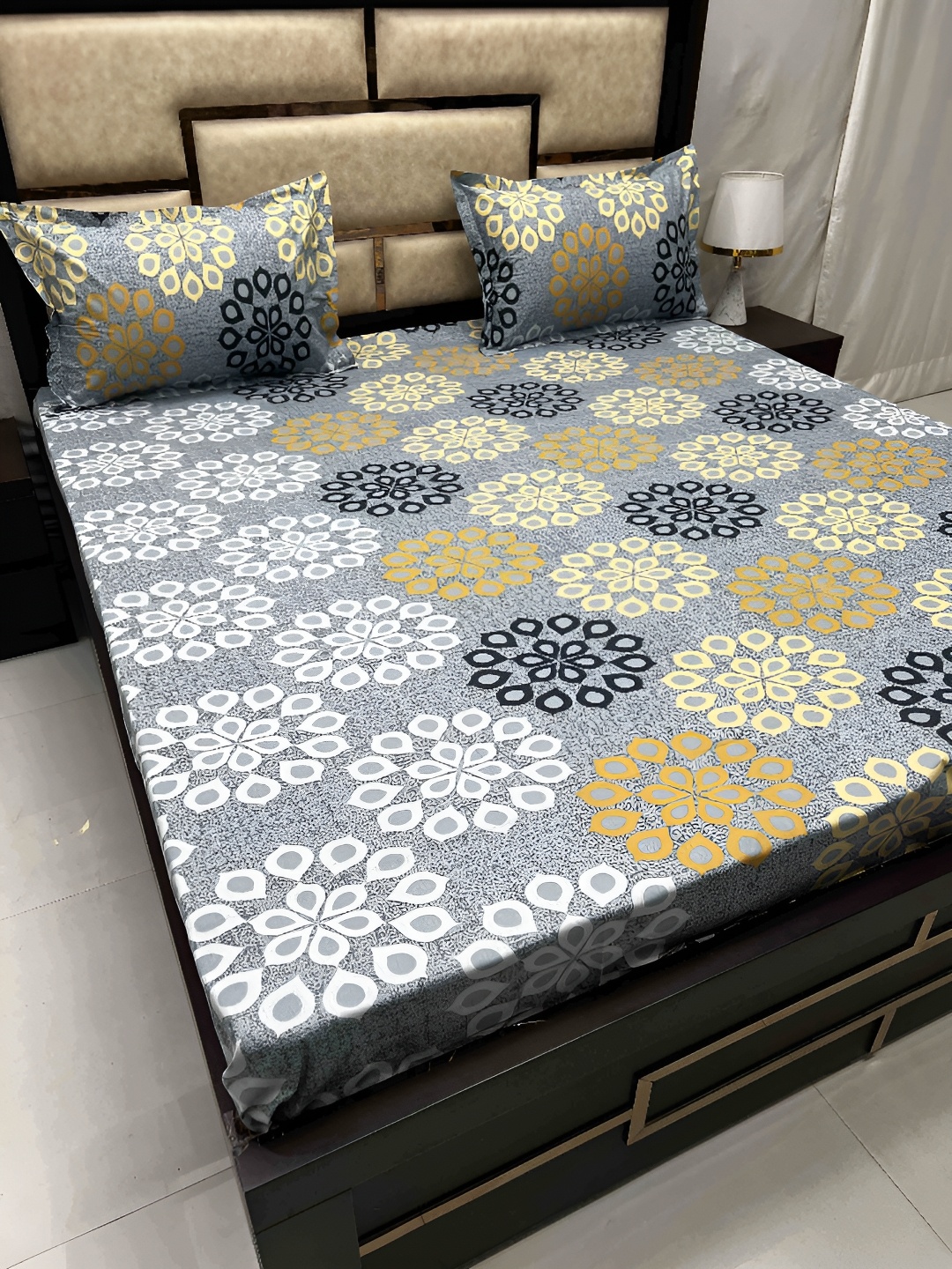 

Pure Decor Grey & Orange Ethnic Motifs 260 TC Queen Bedsheet with 2 Pillow Covers
