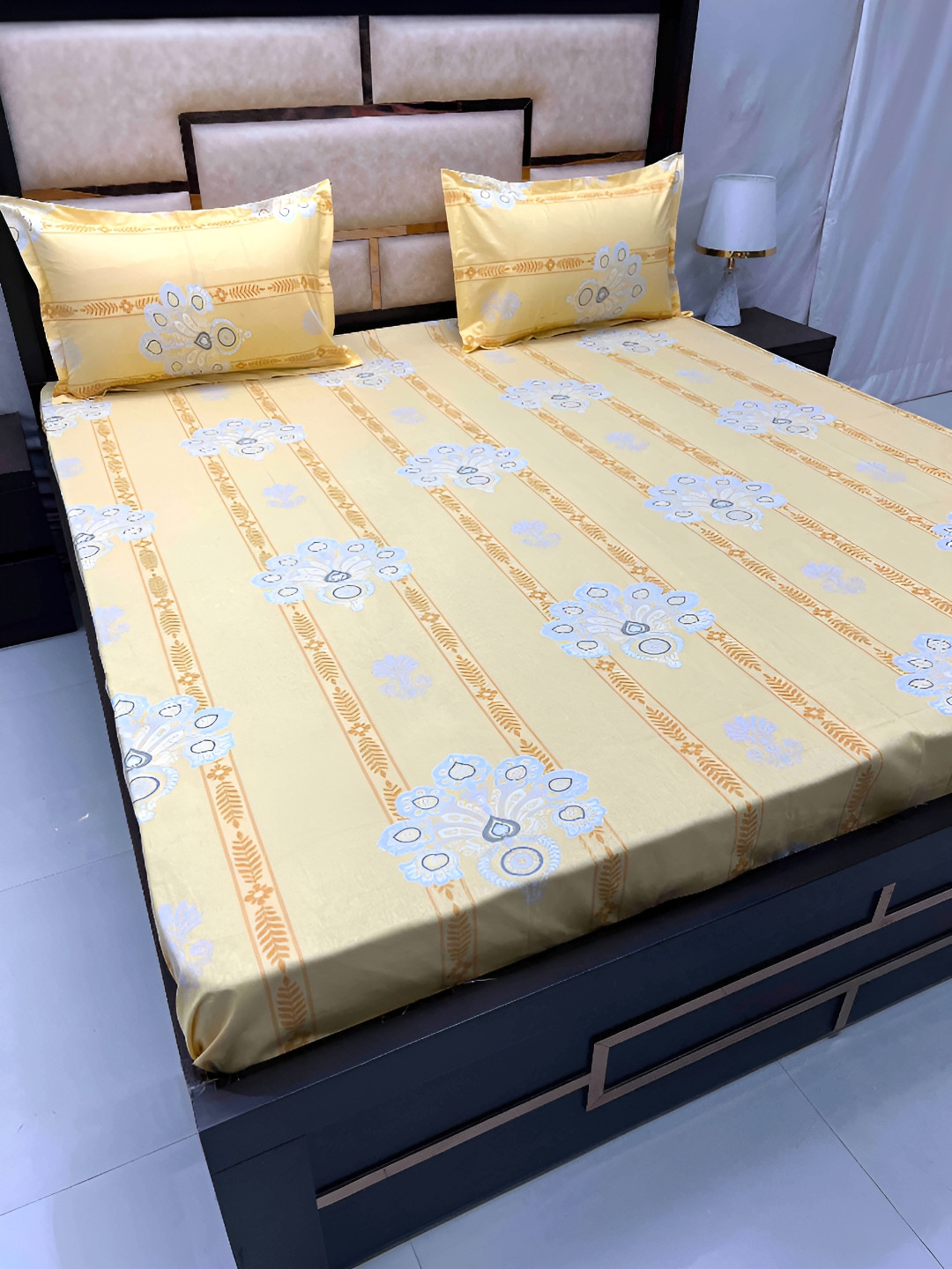 

Pure Decor Yellow & Blue Ethnic Motifs Printed 260 TC Pure Cotton Queen Bedsheet Set