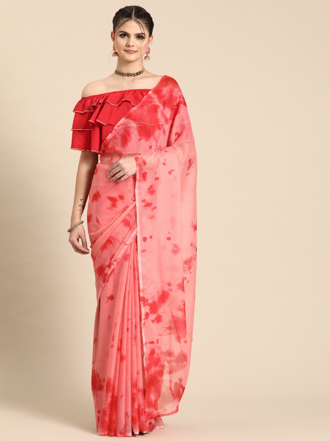 

Ahalyaa Abstract Printed Ready to Wear Saree, Peach