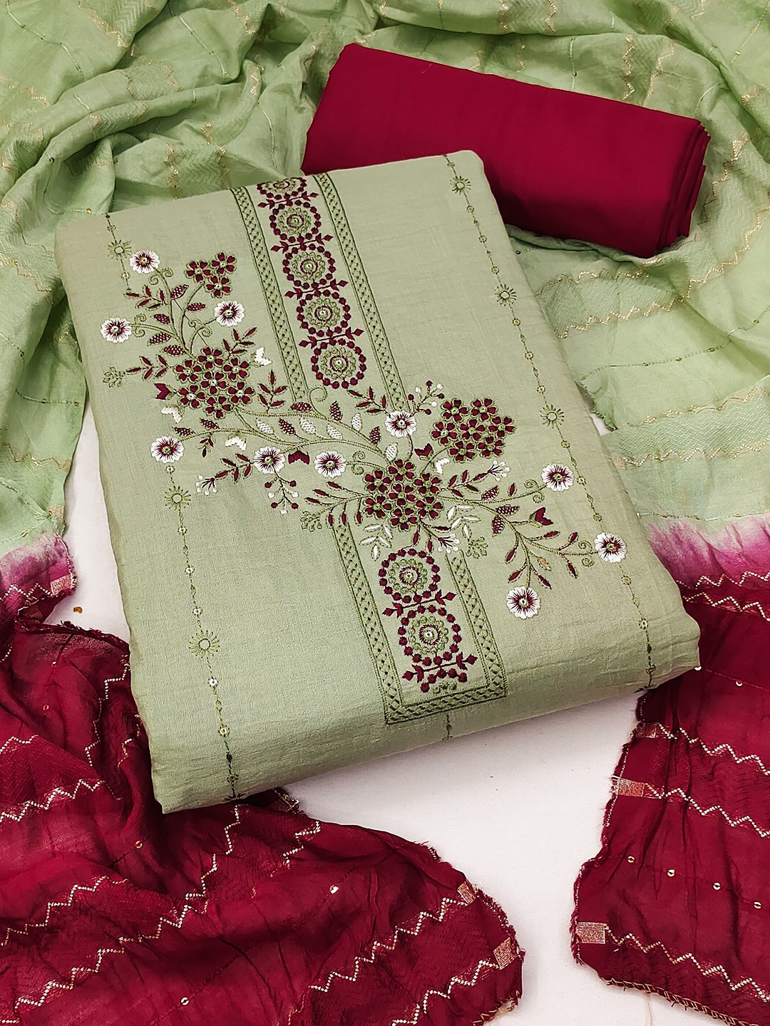 

MANVAA Embroidered Unstitched Dress Material, Green