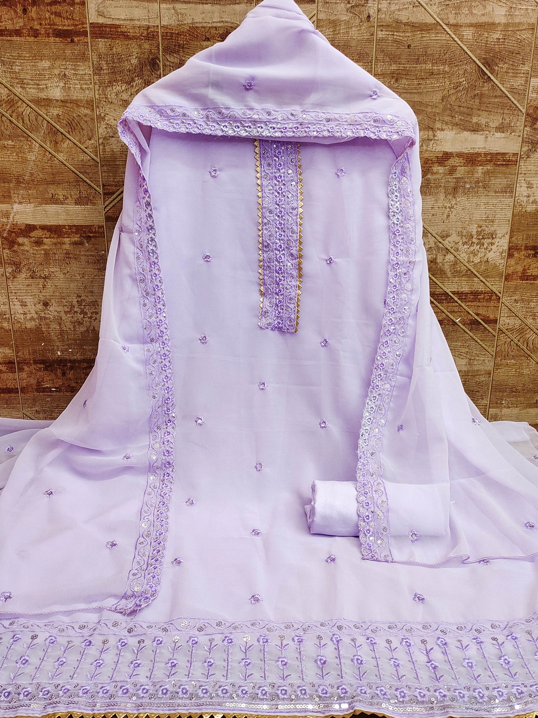 

MANVAA Floral Embroidered Unstitched Dress Material, Purple