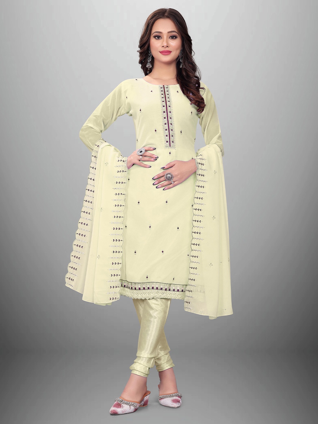 

MANVAA Geometric Embroidered Unstitched Dress Material, Yellow