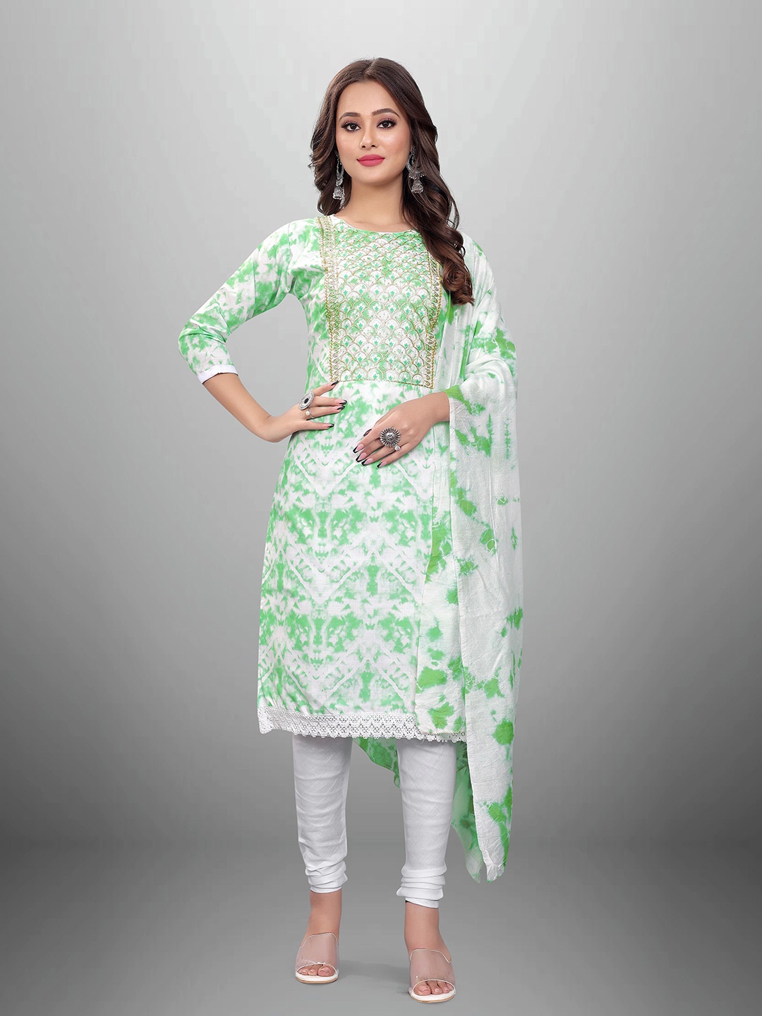 

MANVAA Embroidered Unstitched Dress Material, Green