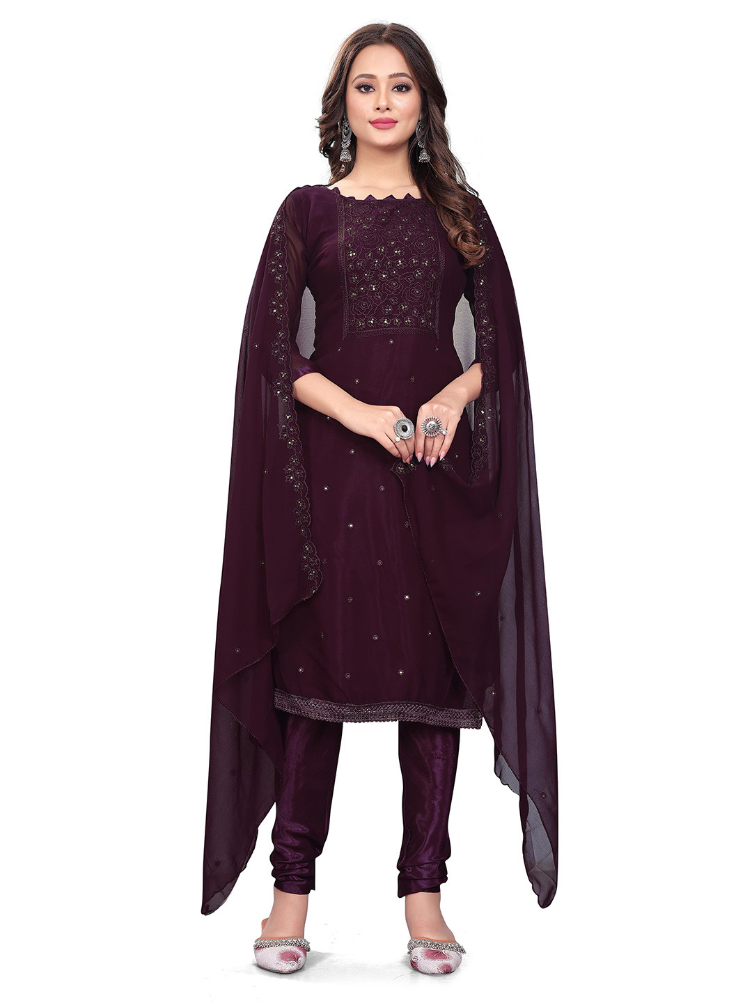 

MANVAA Embroidered Unstitched Dress Material, Maroon