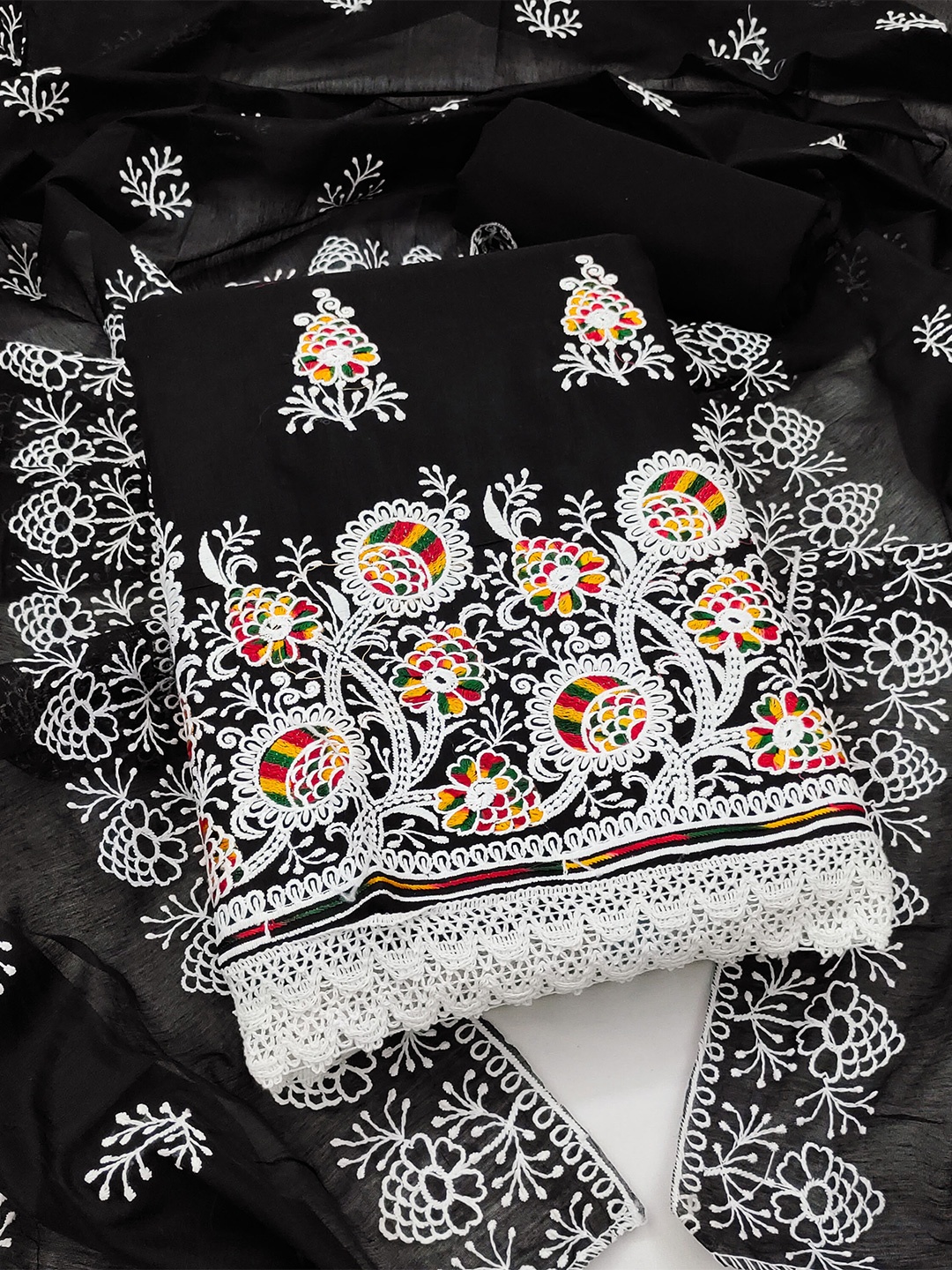 

MANVAA Embroidered Unstitched Dress Material, Black