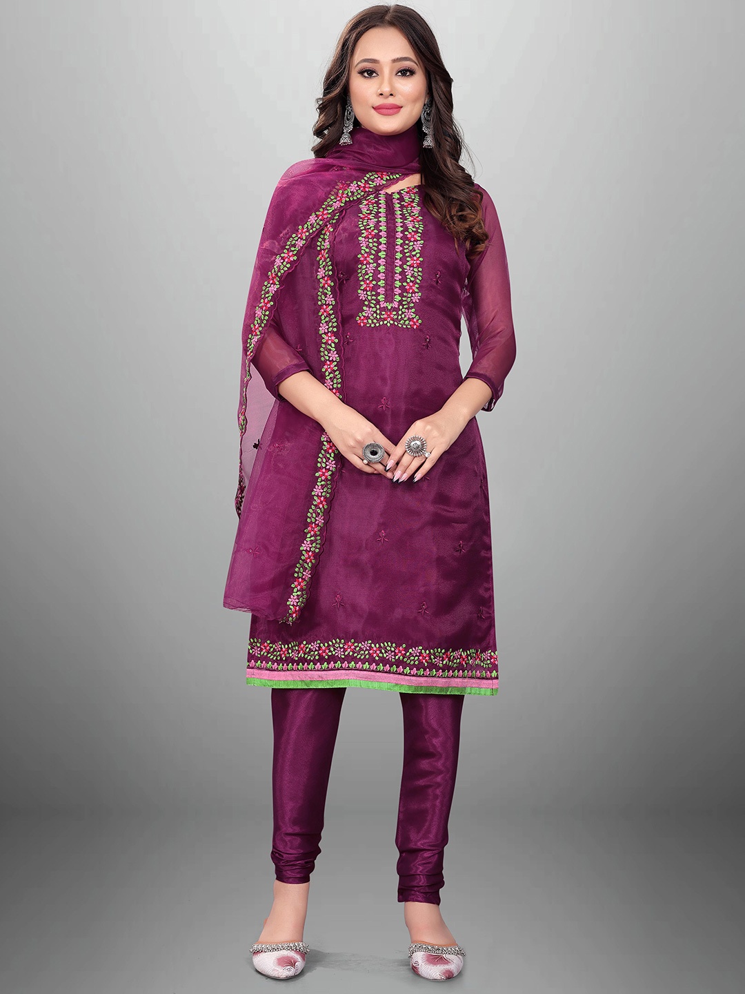 

MANVAA Floral Embroidered Sequinned Organza Unstitched Dress Material, Magenta
