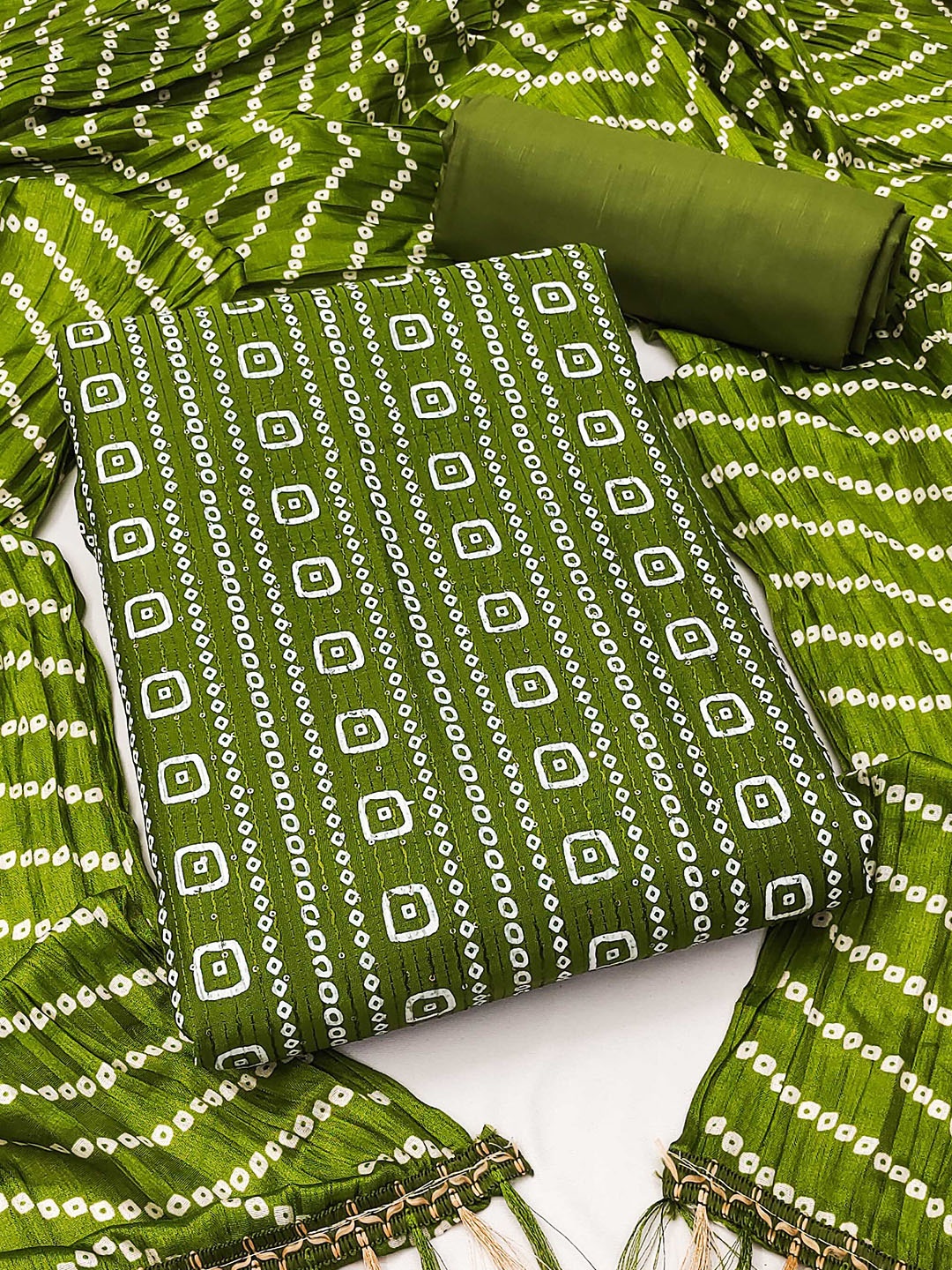 

MANVAA Bandhani Printed Unstitched Dress Material, Lime green