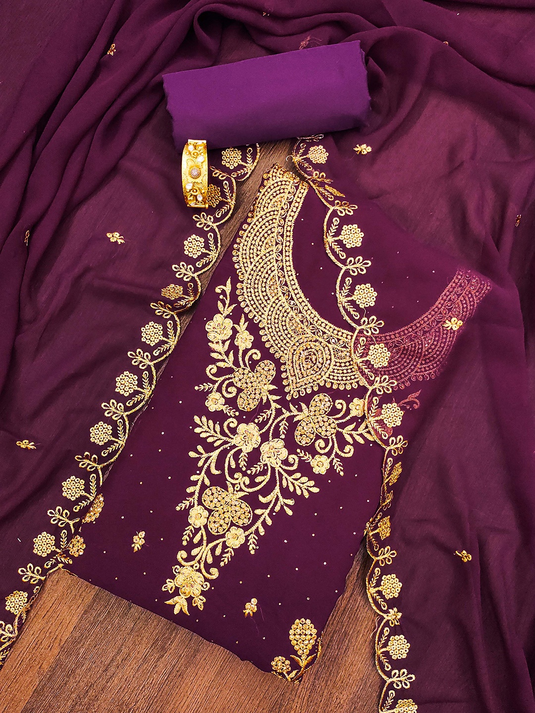 

MANVAA Ethnic Motifs Embroidered Unstitched Dress Material, Purple