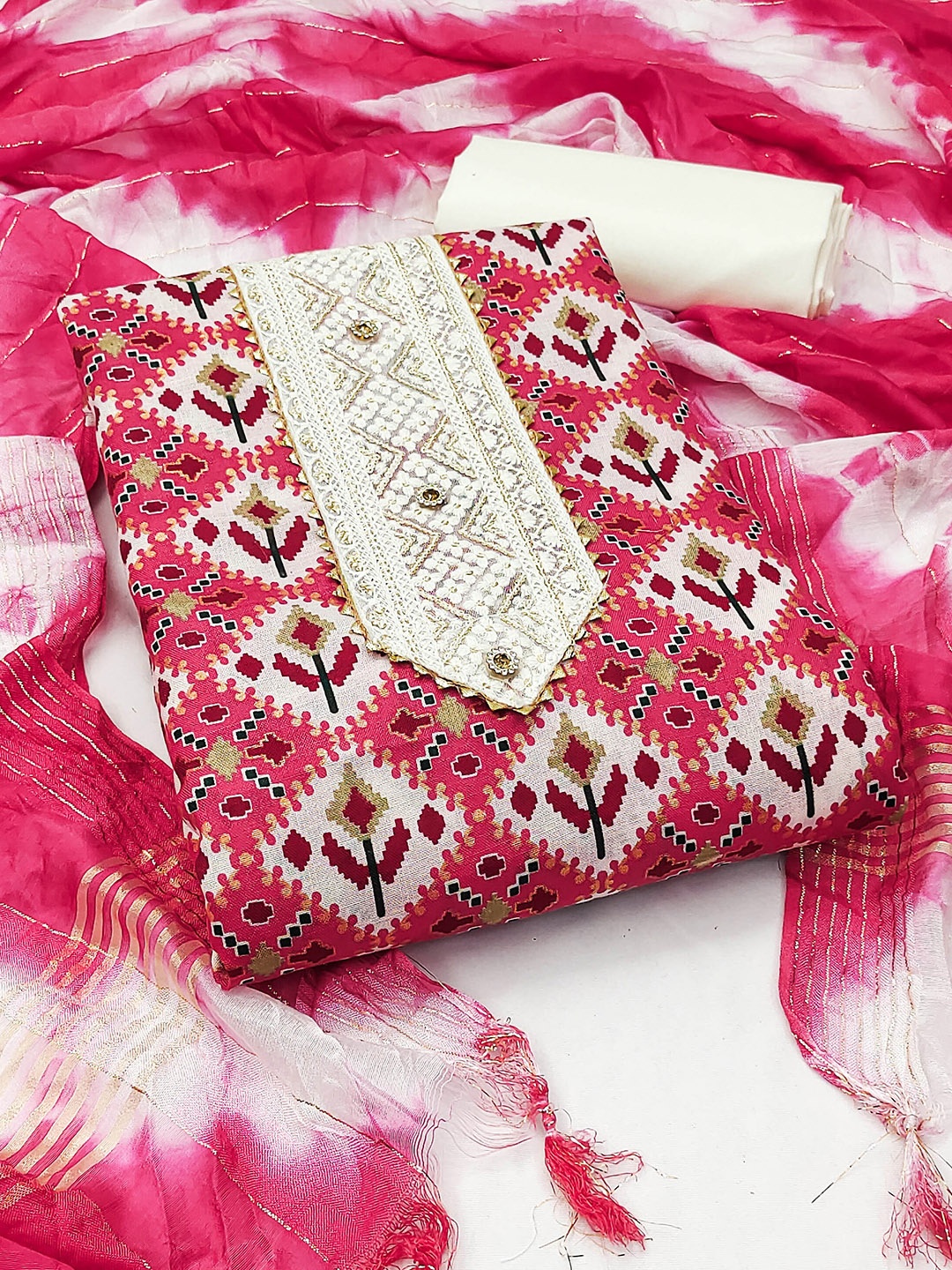 

MANVAA Embroidered Unstitched Dress Material, Pink