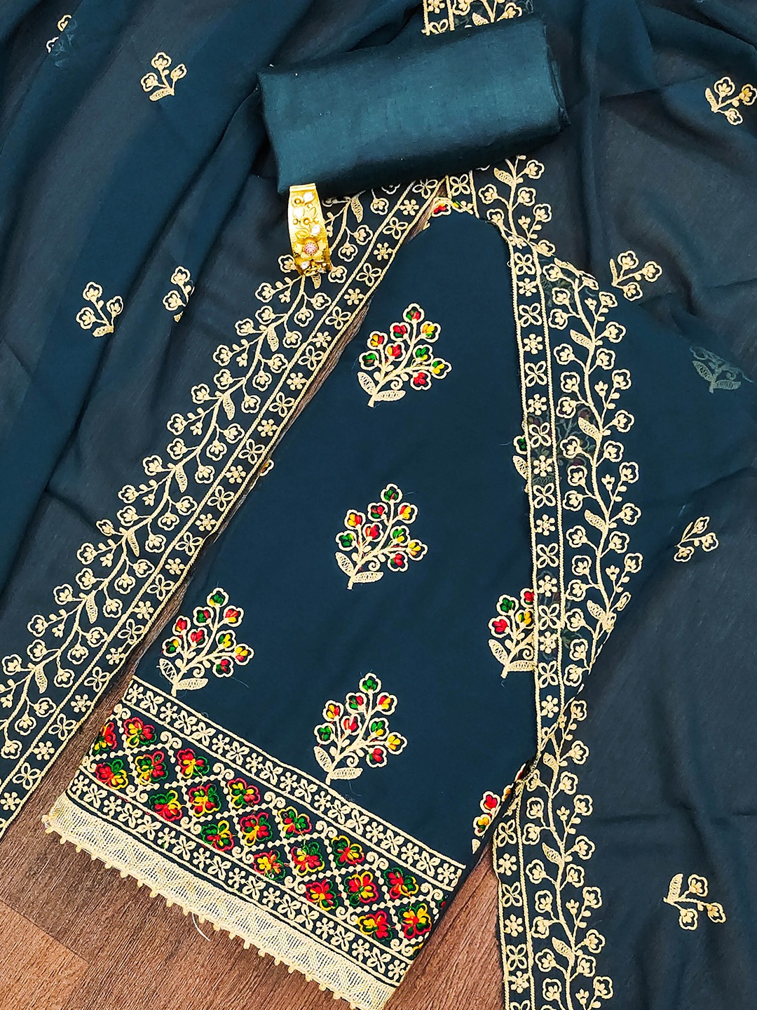 

MANVAA Embroidered Unstitched Dress Material, Teal