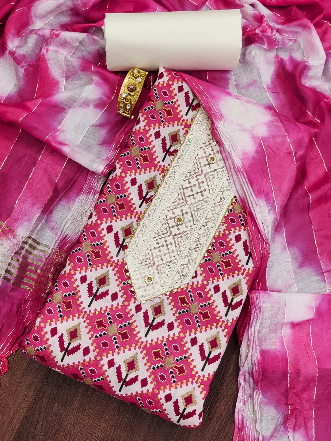 

MANVAA Embroidered Unstitched Dress Material, Pink