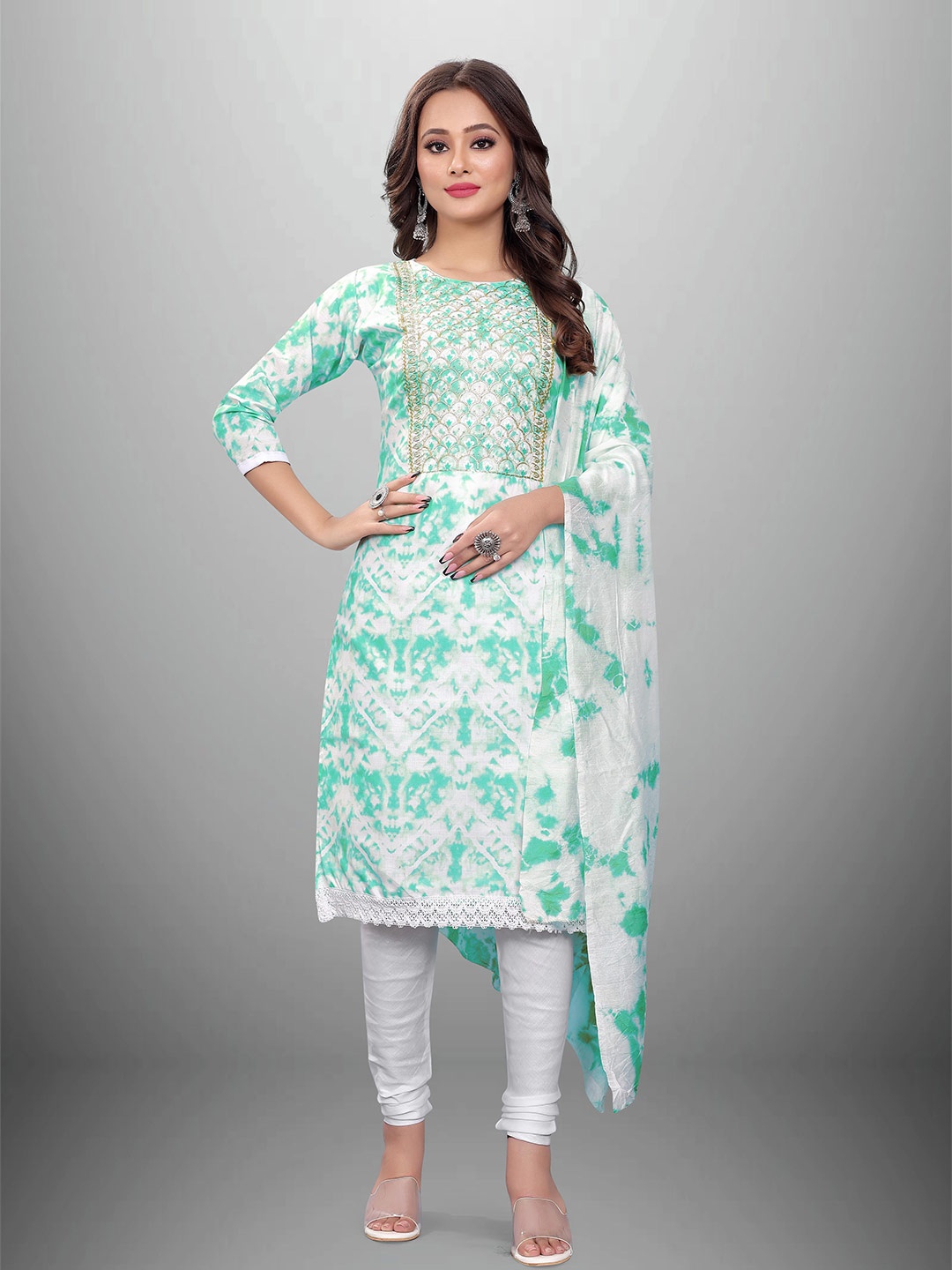 

MANVAA Embroidered Unstitched Dress Material, White