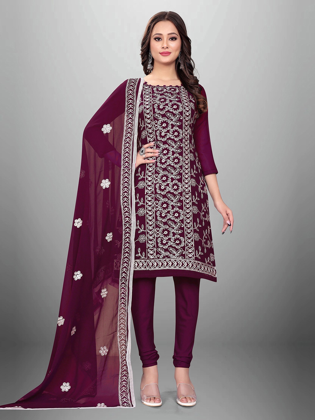 

MANVAA Embroidered Unstitched Dress Material, Magenta