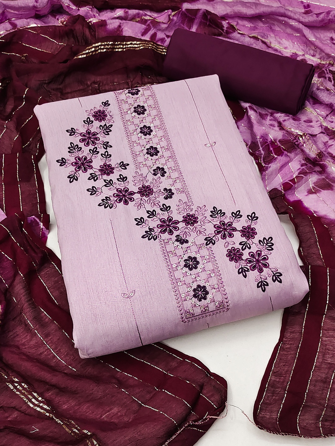 

MANVAA Embroidered Unstitched Dress Material, Pink