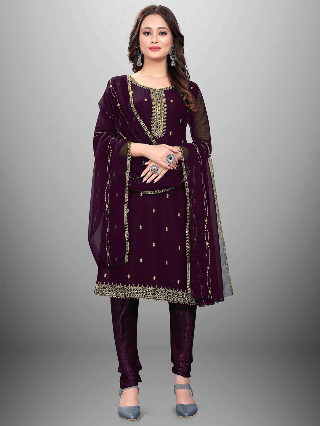 

MANVAA Ethnic Embellished Unstitched Dress Material, Purple