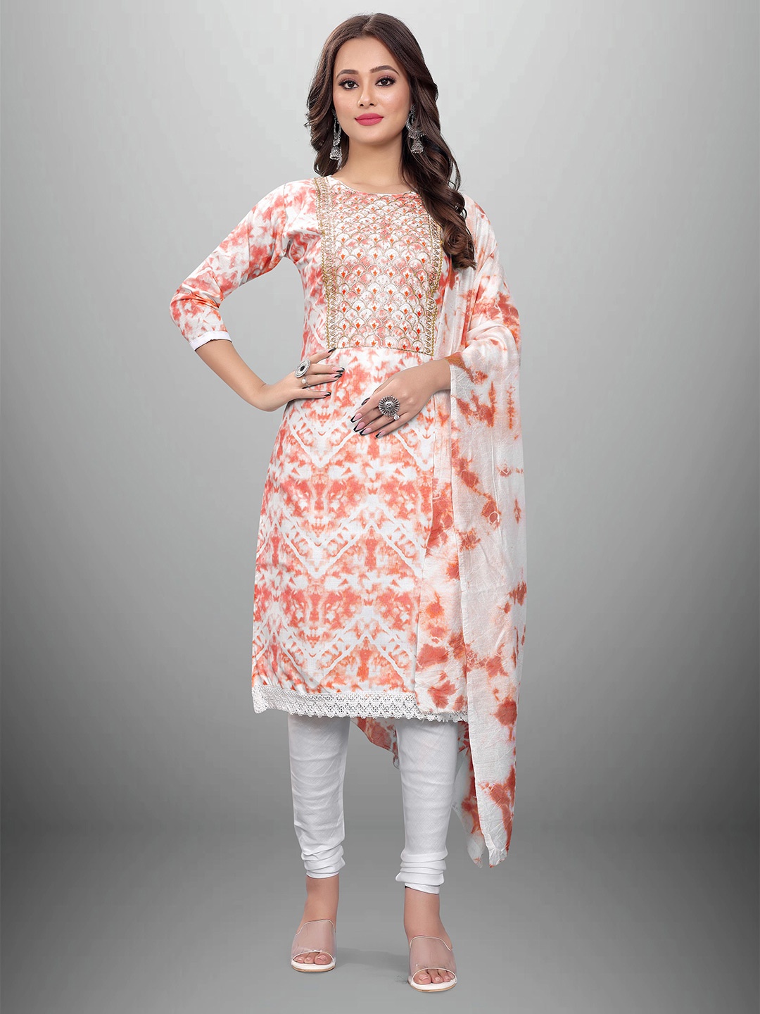 

MANVAA Embroidered Unstitched Dress Material, Orange